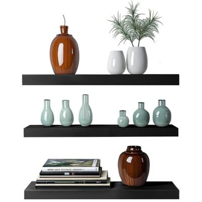 TOREOKO Étagère Murale Flottante Lot de 3, Étagères Murales Noires 41cm en Acier Inoxydable, Tablette Murale Design Invisible pour Cuisine Salon Chambre Salle de Bain, Charge 15kg par Étagère - Publicité TOREOKO Étagère Murale Flottante Lot de 3, Étagères Murales Noires 41cm en Acier Inoxydable, Tablette Murale Design Invisible pour Cuisine Salon Chambre Salle de Bain, Charge 15kg par Étagère - Publicité
