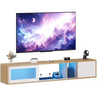 YITAHOME Meuble TV Suspendu Flottant avec Lumières LED RGB, 148 cm Meuble TV Flottant pour Téléviseurs Jusqu'à 65 Pouces avec Centre de Divertissement avec Porte pour Salon et Chambre - Publicité YITAHOME Meuble TV Suspendu Flottant avec Lumières LED RGB, 148 cm Meuble TV Flottant pour Téléviseurs Jusqu'à 65 Pouces avec Centre de Divertissement avec Porte pour Salon et Chambre - Publicité