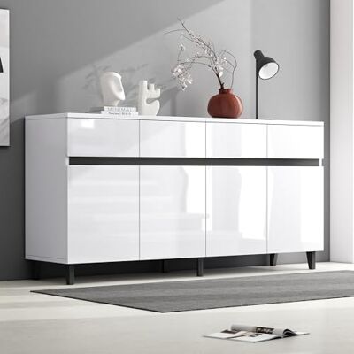 BTM Buffet Brillant, Commode, Haut, 4 Tiroirs, 2 Portes, Étagères Réglables, Meuble D’Angle - Publicité BTM Buffet Brillant, Commode, Haut, 4 Tiroirs, 2 Portes, Étagères Réglables, Meuble D’Angle - Publicité