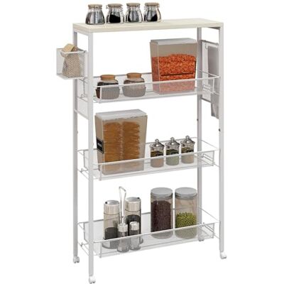 HOMCOM Desserte de Cuisine à roulettes, Chariot de Rangement avec 3 Panier, 1 Panier Suspendu et Crochets, Chariot de Cuisine et Salle à Manger, Acier, 58 x 18,5 x 87 cm, Blanc - Publicité HOMCOM Desserte de Cuisine à roulettes, Chariot de Rangement avec 3 Panier, 1 Panier Suspendu et Crochets, Chariot de Cuisine et Salle à Manger, Acier, 58 x 18,5 x 87 cm, Blanc - Publicité