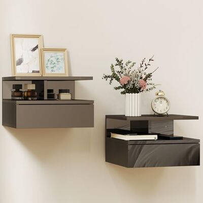 HOMCOM Set of 2 Floating Bedside Tables, Bedroom Bedside Tables with Drawer, Open Shelf, for Living Room, 35x32x22,5 cm, Glossy Black - Publicité HOMCOM Set of 2 Floating Bedside Tables, Bedroom Bedside Tables with Drawer, Open Shelf, for Living Room, 35x32x22,5 cm, Glossy Black - Publicité