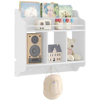 WOLTU Étagère Murale Enfant, Bibliothèque Murale, Bibliothèque Enfant, Étagère Livre Enfant avec 3 Compartiments Ouverts, 2 Étagères, 4 Crochets, en MDF et Bois Massif, Blanc - Publicité WOLTU Étagère Murale Enfant, Bibliothèque Murale, Bibliothèque Enfant, Étagère Livre Enfant avec 3 Compartiments Ouverts, 2 Étagères, 4 Crochets, en MDF et Bois Massif, Blanc - Publicité