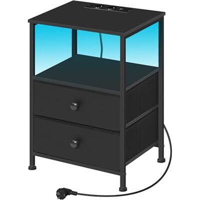 WOLTU Table de Chevet avec Prises, Table d'Appoint avec Éclairage LED, 2 Tiroirs en Tissu et Compartiment Ouvert, Noire, pour Salon, Chambre, Bureau, Métal + MDF, NTS27sz - Publicité WOLTU Table de Chevet avec Prises, Table d'Appoint avec Éclairage LED, 2 Tiroirs en Tissu et Compartiment Ouvert, Noire, pour Salon, Chambre, Bureau, Métal + MDF, NTS27sz - Publicité