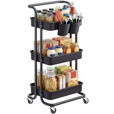 SONGMICS Chariot Roulant, Panier de Rangement à 3 Niveaux, avec poignée, 2 Petits organisateurs, Cadre en Acier, paniers en Plastique, pour Chambre, buanderie, Salle de Bain, Noir BSC067B01 - Publicité SONGMICS Chariot Roulant, Panier de Rangement à 3 Niveaux, avec poignée, 2 Petits organisateurs, Cadre en Acier, paniers en Plastique, pour Chambre, buanderie, Salle de Bain, Noir BSC067B01 - Publicité