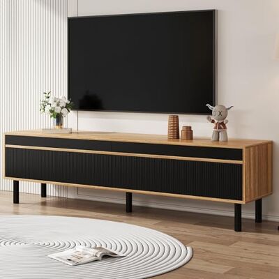 BTM TV-Schrank, 4 Portes, Texture Fine, Noir Ou Bois Naturel, 170x38x47Cm - Publicité BTM TV-Schrank, 4 Portes, Texture Fine, Noir Ou Bois Naturel, 170x38x47Cm - Publicité
