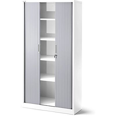 Jan Nowak Armoire Rideaux de Bureau métallique 4 étagères Porte roulante tôle d'acier verrouillable 185 cm x 90 cm x 45 cm (Blanc/Gris) - Publicité Jan Nowak Armoire Rideaux de Bureau métallique 4 étagères Porte roulante tôle d'acier verrouillable 185 cm x 90 cm x 45 cm (Blanc/Gris) - Publicité