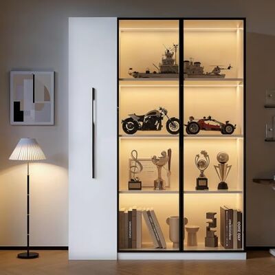 Merax Vitrine 110,5 × 35 × 160 cm, armoire multifonctionnelle avec porte en verre et éclairage LED, extension latérale avec espace de rangement, armoire haute de style français, convient comme - Publicité Merax Vitrine 110,5 × 35 × 160 cm, armoire multifonctionnelle avec porte en verre et éclairage LED, extension latérale avec espace de rangement, armoire haute de style français, convient comme - Publicité