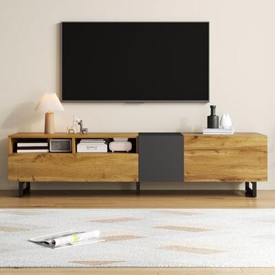 Merax Meuble TV Colorblock 170 cm avec 3 Portes, 2 niches Ouvertes, Pieds en métal en U, Bois rétro et Design Moderne pour Salon – Buffet TV Pratique et élégant 170x36,5x42cm - Publicité Merax Meuble TV Colorblock 170 cm avec 3 Portes, 2 niches Ouvertes, Pieds en métal en U, Bois rétro et Design Moderne pour Salon – Buffet TV Pratique et élégant 170x36,5x42cm - Publicité