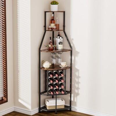 Yorbay Casier à Vin à 5 Niveaux: Rangement à Vin d'angle Autoportant avec Porte-Verres et Porte-Bouteilles Étagère Bar Style Industriel en Métal et Bois pour Bar Cuisine Salle à Manger - Publicité Yorbay Casier à Vin à 5 Niveaux: Rangement à Vin d'angle Autoportant avec Porte-Verres et Porte-Bouteilles Étagère Bar Style Industriel en Métal et Bois pour Bar Cuisine Salle à Manger - Publicité