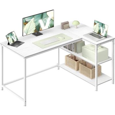 VASAGLE Bureau Gaming en L, Bureau avec Rangement, Étagères Réversibles à Hauteur Réglable, pour Domicile, 120 x 80 cm, Blanc Érable LWD136WF01 - Publicité VASAGLE Bureau Gaming en L, Bureau avec Rangement, Étagères Réversibles à Hauteur Réglable, pour Domicile, 120 x 80 cm, Blanc Érable LWD136WF01 - Publicité