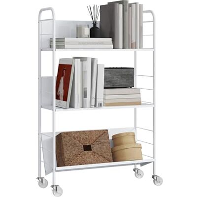 HOMCOM Bibliothèque de Rangement Mobile à 3 Niveaux, roulettes, en métal, pour Chambre à Coucher, 69 x 26 x 108 cm, Blanche - Publicité HOMCOM Bibliothèque de Rangement Mobile à 3 Niveaux, roulettes, en métal, pour Chambre à Coucher, 69 x 26 x 108 cm, Blanche - Publicité
