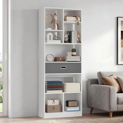 YITAHOME Bibliothèque Haute étagère autoportante avec 7 étagères Ouvertes et 1 tiroir en Tissu, pour Salon, Chambre ou Bureau, Blanc, 60 cm (L) × 24 cm (P) × 170 cm (H) - Publicité YITAHOME Bibliothèque Haute étagère autoportante avec 7 étagères Ouvertes et 1 tiroir en Tissu, pour Salon, Chambre ou Bureau, Blanc, 60 cm (L) × 24 cm (P) × 170 cm (H) - Publicité