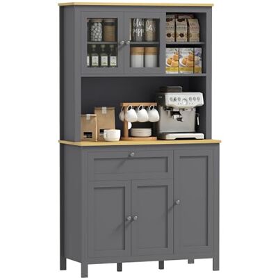 HOMCOM Armoire de Cuisine, Buffet Cuisine avec Plan de Travail, vaisselier Large avec 3 placards, tiroir, niches, Passe-câble, étagères réglables et Portes vitrées, Style Moderne, 100x40x180 cm, Gris - Publicité HOMCOM Armoire de Cuisine, Buffet Cuisine avec Plan de Travail, vaisselier Large avec 3 placards, tiroir, niches, Passe-câble, étagères réglables et Portes vitrées, Style Moderne, 100x40x180 cm, Gris - Publicité