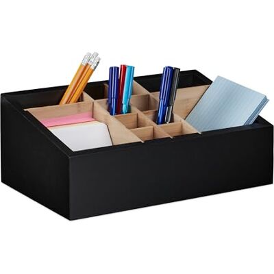 Relaxdays Organiseur de Bureau, 12 Compartiments, réglable, Bambou & MDF, Rangement, HxLxP : 12x30x18 cm, Noir Nature - Publicité Relaxdays Organiseur de Bureau, 12 Compartiments, réglable, Bambou & MDF, Rangement, HxLxP : 12x30x18 cm, Noir Nature - Publicité