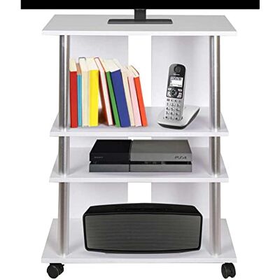 BAKAJI Meuble TV en Bois MDF avec 3 étagères, Porte Console de Jeux DVD et 4 Roues, Meuble Panier pour télévision, Design Moderne, Dimensions 60 x 45 x 80,5 cm, Bras Support Bras (Blanc) - Publicité BAKAJI Meuble TV en Bois MDF avec 3 étagères, Porte Console de Jeux DVD et 4 Roues, Meuble Panier pour télévision, Design Moderne, Dimensions 60 x 45 x 80,5 cm, Bras Support Bras (Blanc) - Publicité