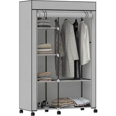 HOMCOM Armoire Penderie en Tissu, Meuble de Rangement Mobile 6 roulettes avec Tringle à Vêtements et Étagères Ouvertes, Penderie Vêtement Dressing Roulant pour Chambre à Coucher, 103x43x162,5cm, Gris - Publicité HOMCOM Armoire Penderie en Tissu, Meuble de Rangement Mobile 6 roulettes avec Tringle à Vêtements et Étagères Ouvertes, Penderie Vêtement Dressing Roulant pour Chambre à Coucher, 103x43x162,5cm, Gris - Publicité
