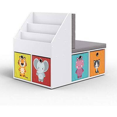 Vicco Bibliothèque Enfant Onix, Blanc, 97.1x78.4cm avec 6 boîtes Pliantes Multicolores, adapté au Rangement et à l’Organisation des Jouets - Publicité Vicco Bibliothèque Enfant Onix, Blanc, 97.1x78.4cm avec 6 boîtes Pliantes Multicolores, adapté au Rangement et à l’Organisation des Jouets - Publicité