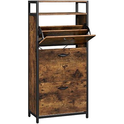 VASAGLE Meuble À Chaussures, Porte-Chaussures Fin, Meuble de Rangement À 3 Abattants, pour 12-18 Paires, Anti-poussiÈre, 30 x 60 x 130 cm, pour EntrÉe, Marron Rustique et Noir LBS101B01 - Publicité VASAGLE Meuble À Chaussures, Porte-Chaussures Fin, Meuble de Rangement À 3 Abattants, pour 12-18 Paires, Anti-poussiÈre, 30 x 60 x 130 cm, pour EntrÉe, Marron Rustique et Noir LBS101B01 - Publicité
