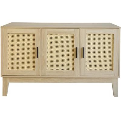 Box and beyond Buffet 120 x 40 x 71 cm Cannage, Bois 3 Portes Rangement Élégant et Pratique Salon, Salle à Manger Style Bohème - Publicité Box and beyond Buffet 120 x 40 x 71 cm Cannage, Bois 3 Portes Rangement Élégant et Pratique Salon, Salle à Manger Style Bohème - Publicité