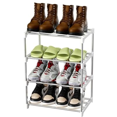 Magrimaxio Étagère à Chaussures 4 Niveaux, Empilable Meuble Chaussure en Métal, Meuble de Rangement Chaussure pour 8 Paires, Porte Chaussures pour Entrée, Salon, Chambre, Dressing, Couloir (Argent) - Publicité Magrimaxio Étagère à Chaussures 4 Niveaux, Empilable Meuble Chaussure en Métal, Meuble de Rangement Chaussure pour 8 Paires, Porte Chaussures pour Entrée, Salon, Chambre, Dressing, Couloir (Argent) - Publicité