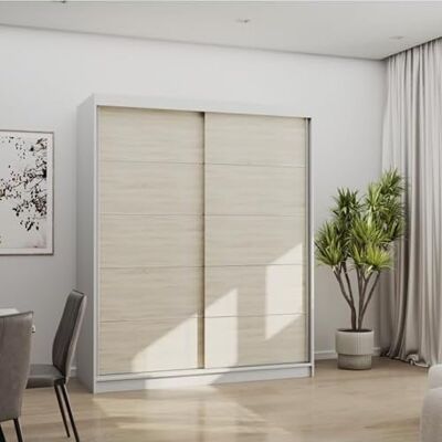 Fabryka Mebli Idźczak Armoire Porte Coulissante avec Penderie 160 cm Bono 06, Bandes Décoratives, Armoire Rangement Chambre Blanc/Chêne Sonoma - Publicité Fabryka Mebli Idźczak Armoire Porte Coulissante avec Penderie 160 cm Bono 06, Bandes Décoratives, Armoire Rangement Chambre Blanc/Chêne Sonoma - Publicité