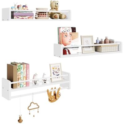 WOLTU Étagère Murale pour Enfant, Lot de 3, Étagère Livre Enfant, en Bois Massif, 60cm, avec Perles en Bois, Blanc - Publicité WOLTU Étagère Murale pour Enfant, Lot de 3, Étagère Livre Enfant, en Bois Massif, 60cm, avec Perles en Bois, Blanc - Publicité