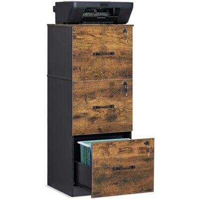 VASAGLE Meuble de Bureau, Meuble de Rangement, Support pour Imprimante, avec 3 Tiroirs Verrouillables, Tringles Réglables, Compatible avec Formats A4, Marron Rustique et Noir OFC055B01 - Publicité VASAGLE Meuble de Bureau, Meuble de Rangement, Support pour Imprimante, avec 3 Tiroirs Verrouillables, Tringles Réglables, Compatible avec Formats A4, Marron Rustique et Noir OFC055B01 - Publicité