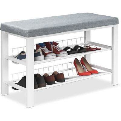 Relaxdays Banc à Chaussures, 2 Niveaux de Rangement, HLP : 50,5 x 82 x 33 cm, Tissu et métal, Gris/Blanc - Publicité Relaxdays Banc à Chaussures, 2 Niveaux de Rangement, HLP : 50,5 x 82 x 33 cm, Tissu et métal, Gris/Blanc - Publicité