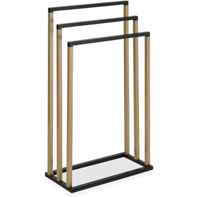 IDIMEX Porte-Serviettes sur Pied KUNO Portant pour vêtements et Linge de Salle de Bain avec 3 Niveaux d'étendage sur différentes hauteurs, Structure en métal laqué Noir et doré - Publicité IDIMEX Porte-Serviettes sur Pied KUNO Portant pour vêtements et Linge de Salle de Bain avec 3 Niveaux d'étendage sur différentes hauteurs, Structure en métal laqué Noir et doré - Publicité