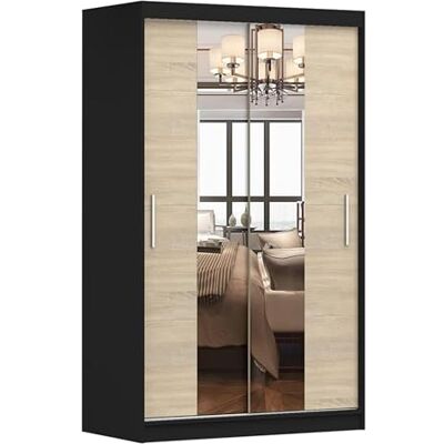 Fabryka Mebli Idźczak Armoire avec Miroir Neomi, Armoire 2 Portes Coulissantes 120 x 200 x 61 cm, Armoires à Portes Moderne, Armoirse de Chambre, Salon Noir/Sonoma - Publicité Fabryka Mebli Idźczak Armoire avec Miroir Neomi, Armoire 2 Portes Coulissantes 120 x 200 x 61 cm, Armoires à Portes Moderne, Armoirse de Chambre, Salon Noir/Sonoma - Publicité