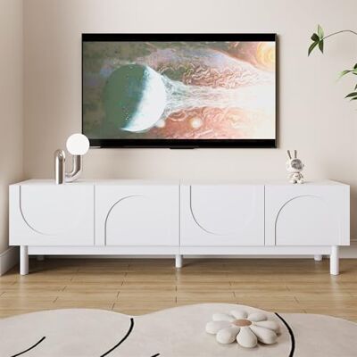 Merax Meuble TV 169 x 34 x 45,5 cm, avec portes ondulées incurvées et design sans poignée, meuble bas avec pieds en bois massif, support TV stable avec étagères, blanc - Publicité Merax Meuble TV 169 x 34 x 45,5 cm, avec portes ondulées incurvées et design sans poignée, meuble bas avec pieds en bois massif, support TV stable avec étagères, blanc - Publicité