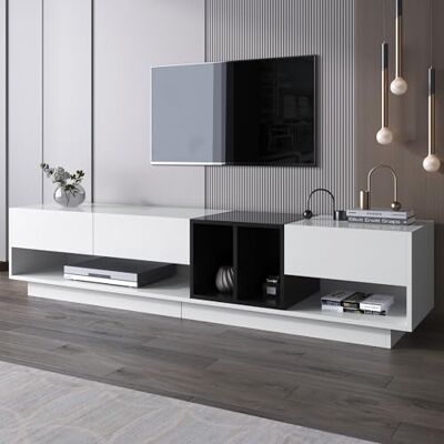Merax Meuble TV bas, moderne, 3 tiroirs, compartiment ouvert, espace de rangement, salon/salle à manger, design bloc de couleurs, 190 x 40 x 34 cm, blanc - Publicité Merax Meuble TV bas, moderne, 3 tiroirs, compartiment ouvert, espace de rangement, salon/salle à manger, design bloc de couleurs, 190 x 40 x 34 cm, blanc - Publicité