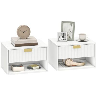 HOMCOM Lot de 2 Tables de Chevet murales, Tables de Nuit suspendues avec tiroir rainuré et étagère Ouverte, Style Moderne, pour Chambre à Coucher, 40 x 30 x 25 cm, Blanc - Publicité HOMCOM Lot de 2 Tables de Chevet murales, Tables de Nuit suspendues avec tiroir rainuré et étagère Ouverte, Style Moderne, pour Chambre à Coucher, 40 x 30 x 25 cm, Blanc - Publicité