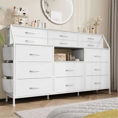 Garvee Commode avec 14 Tiroirs en Tissu, Meuble de Rangement et Meuble TV avec Structure Métal, Étagères Ouvertes & Plateau Bois, pour Chambre, Salon, Couloir, Entrée, Blanc - Publicité Garvee Commode avec 14 Tiroirs en Tissu, Meuble de Rangement et Meuble TV avec Structure Métal, Étagères Ouvertes & Plateau Bois, pour Chambre, Salon, Couloir, Entrée, Blanc - Publicité
