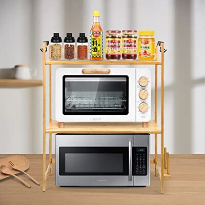 LANTUS Micro-Ondes Rack, 3 Couches Support de Four à Micro-Ondes en Bambou, Ajustable Etagere Rangement Cuisine avec 4 Crochets Et Support de Planche à Découper-52 * 37 * 65cm-3 Couches - Publicité LANTUS Micro-Ondes Rack, 3 Couches Support de Four à Micro-Ondes en Bambou, Ajustable Etagere Rangement Cuisine avec 4 Crochets Et Support de Planche à Découper-52 * 37 * 65cm-3 Couches - Publicité