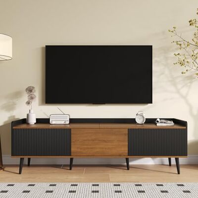 Merax meuble et tv 3 portes, bas 160 cm, salon, noir bois, rangement, pieds massifs, moderne, 160 x 39 x 49,5 cm - Publicité Merax meuble et tv 3 portes, bas 160 cm, salon, noir bois, rangement, pieds massifs, moderne, 160 x 39 x 49,5 cm - Publicité