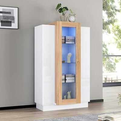 Merax Vitrine transparente brillante avec LED, bibliothèque avec 3 portes et 3 étagères en verre, armoire haute de collection pour salon, chambre à coucher, bureau, blanc et bois 120 cm - Publicité Merax Vitrine transparente brillante avec LED, bibliothèque avec 3 portes et 3 étagères en verre, armoire haute de collection pour salon, chambre à coucher, bureau, blanc et bois 120 cm - Publicité
