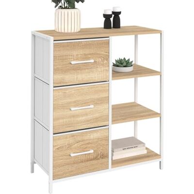 IDMarket Buffet d'appoint 3 tiroirs et étagères 70 cm Utah Design Industriel Bois et Blanc - Publicité IDMarket Buffet d'appoint 3 tiroirs et étagères 70 cm Utah Design Industriel Bois et Blanc - Publicité