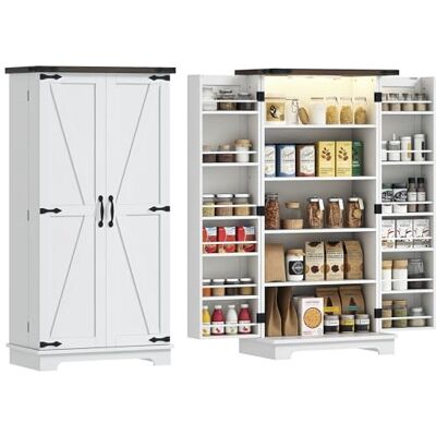 HOMCOM Buffet Cuisine, Meuble Cuisine Rangement, vaisselier avec 12 étagères à Portes, lumière LED magnétique, Double Porte de Grange, pour Salle à Manger, Salon, 60 x 40 x 120 cm, Blanc - Publicité HOMCOM Buffet Cuisine, Meuble Cuisine Rangement, vaisselier avec 12 étagères à Portes, lumière LED magnétique, Double Porte de Grange, pour Salle à Manger, Salon, 60 x 40 x 120 cm, Blanc - Publicité