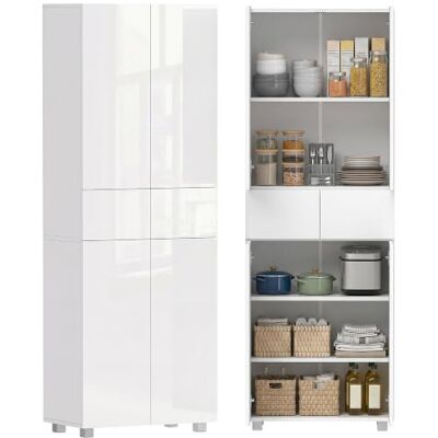 HOMCOM Armoire Cuisine Buffet de Cuisine Haut Meuble de Rangement avec 4 Portes Ouvertes par poussée, 2 tiroirs et des étagères réglables Style Moderne 60 x 35 x 170 cm Blanc laqué - Publicité HOMCOM Armoire Cuisine Buffet de Cuisine Haut Meuble de Rangement avec 4 Portes Ouvertes par poussée, 2 tiroirs et des étagères réglables Style Moderne 60 x 35 x 170 cm Blanc laqué - Publicité
