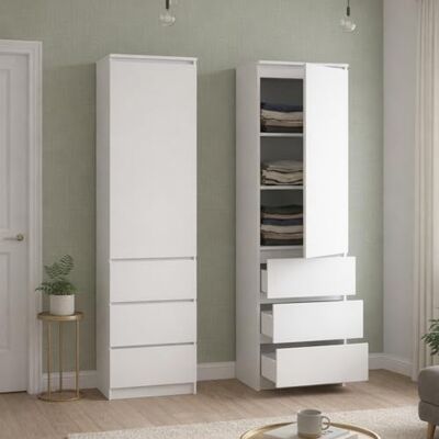 Home Collective Armoire Polyvalente avec 3 étagères et 3 tiroirs Meuble Compact et Fonctionnel pour Chambre, Couloir ou Bureau 40x50x180 cm (LxPxH) Blanc - Publicité Home Collective Armoire Polyvalente avec 3 étagères et 3 tiroirs Meuble Compact et Fonctionnel pour Chambre, Couloir ou Bureau 40x50x180 cm (LxPxH) Blanc - Publicité