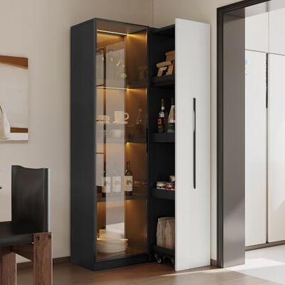 Merax Vitrine 70 × 40 × 160 cm, bibliothèque avec porte en verre trempé, cadre en aluminium, tiroir latéral et roulettes, éclairage LED, pour salon et salle à manger - Publicité Merax Vitrine 70 × 40 × 160 cm, bibliothèque avec porte en verre trempé, cadre en aluminium, tiroir latéral et roulettes, éclairage LED, pour salon et salle à manger - Publicité