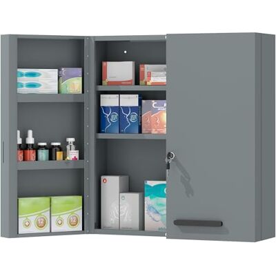 kleankin Armoire à pharmacie verrouillable avec 2 portes et 6 étagères, armoire de premiers secours pour cuisine, couloir, salon, acier, 55 x 18 x 60 cm, gris charbon - Publicité kleankin Armoire à pharmacie verrouillable avec 2 portes et 6 étagères, armoire de premiers secours pour cuisine, couloir, salon, acier, 55 x 18 x 60 cm, gris charbon - Publicité