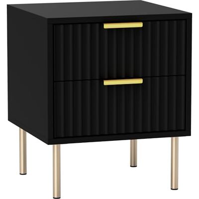 HOMCOM Table de Chevet, Table de Nuit cannelée avec 2 tiroirs et Pieds en Acier, Table d'appoint pour Chambre à Coucher, Salon, dim. 40 x 39 x 48 cm, Noir - Publicité HOMCOM Table de Chevet, Table de Nuit cannelée avec 2 tiroirs et Pieds en Acier, Table d'appoint pour Chambre à Coucher, Salon, dim. 40 x 39 x 48 cm, Noir - Publicité