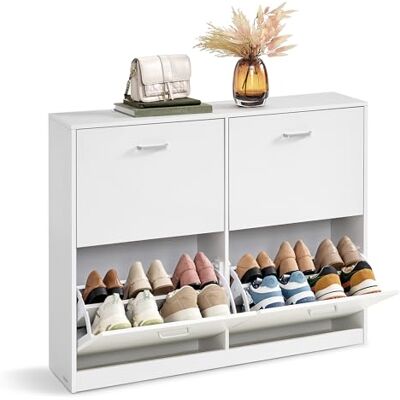 VASAGLE Meuble à Chaussures 4 Portes Battantes, Étagère à Chaussures, Séparateur Réglable, pour 16 à 28 Paires de Chaussures, pour Entrée, 24 x 105,5 x 82,7 cm, Blanc Neige LBC035W01 - Publicité VASAGLE Meuble à Chaussures 4 Portes Battantes, Étagère à Chaussures, Séparateur Réglable, pour 16 à 28 Paires de Chaussures, pour Entrée, 24 x 105,5 x 82,7 cm, Blanc Neige LBC035W01 - Publicité