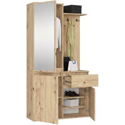 AKORD Ensemble de Vestiaire d'Entrée avec Miroir 95 cm, 3 Portes, 1 Tiroir, 7 Étagères Meuble d'Entrée Optimum pour Petits Espaces Couloir ou Entrée Étroit Chêne-Artisanal - Publicité AKORD Ensemble de Vestiaire d'Entrée avec Miroir 95 cm, 3 Portes, 1 Tiroir, 7 Étagères Meuble d'Entrée Optimum pour Petits Espaces Couloir ou Entrée Étroit Chêne-Artisanal - Publicité