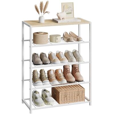 WOLTU Étagère à Chaussures, Étagère pour Chaussures avec 4 Étages en Treillis et Cadre Métallique pour Entrée, Couloir, Salon, 63x30x83cm, Chêne Clair+Blanc - Publicité WOLTU Étagère à Chaussures, Étagère pour Chaussures avec 4 Étages en Treillis et Cadre Métallique pour Entrée, Couloir, Salon, 63x30x83cm, Chêne Clair+Blanc - Publicité