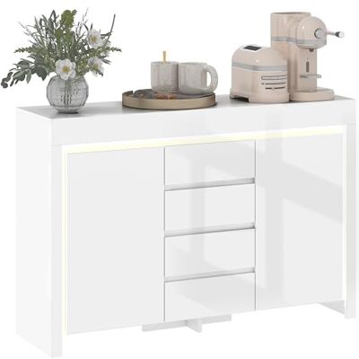 HOMCOM Buffet Salon, Meuble de Rangement avec éclairage LED 4 tiroirs Portes à Fermeture Douce et étagères réglables, Style Moderne, Buffet Salle à Manger et Cuisine, 120 x 34 x 80 cm, Blanc Brillant - Publicité HOMCOM Buffet Salon, Meuble de Rangement avec éclairage LED 4 tiroirs Portes à Fermeture Douce et étagères réglables, Style Moderne, Buffet Salle à Manger et Cuisine, 120 x 34 x 80 cm, Blanc Brillant - Publicité