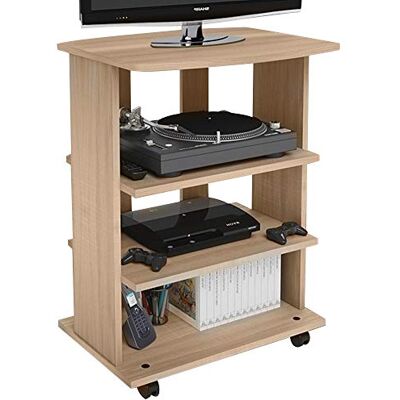 BAKAJI Meuble TV en Bois MDF avec 3 étagères, Porte Console de Jeux DVD et 4 Roues, Meuble Panier pour télévision, Design Moderne, Dimensions 60 x 45 x 80,5 cm (chêne) - Publicité BAKAJI Meuble TV en Bois MDF avec 3 étagères, Porte Console de Jeux DVD et 4 Roues, Meuble Panier pour télévision, Design Moderne, Dimensions 60 x 45 x 80,5 cm (chêne) - Publicité