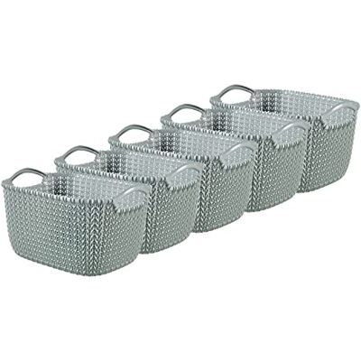 Curver Lot de 5 petits paniers de rangement rectangulaires effet tricot pour cuisine, salon, salle de bain, chambre à coucher, utilitaire, 8 litres, bleu brumeux - Publicité Curver Lot de 5 petits paniers de rangement rectangulaires effet tricot pour cuisine, salon, salle de bain, chambre à coucher, utilitaire, 8 litres, bleu brumeux - Publicité